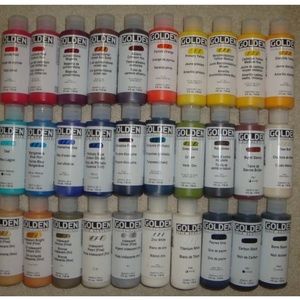 30 New unopened Golden Fluid Acrylic Paints all in 4oz bottles.